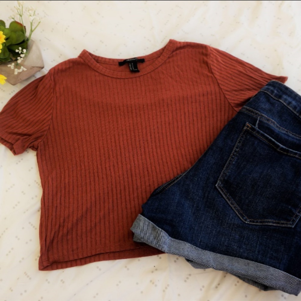salmon color crop top tee forever 21 size medium
